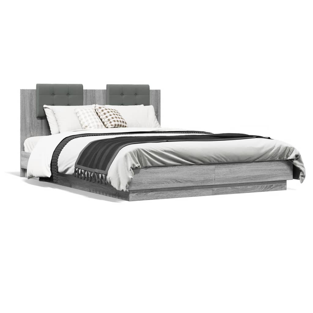 Bed Frame with LED without Mattress Grey Sonoma 120x200 cm