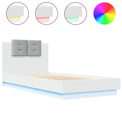 Bed Frame with LED without Mattress White 100x200 cm