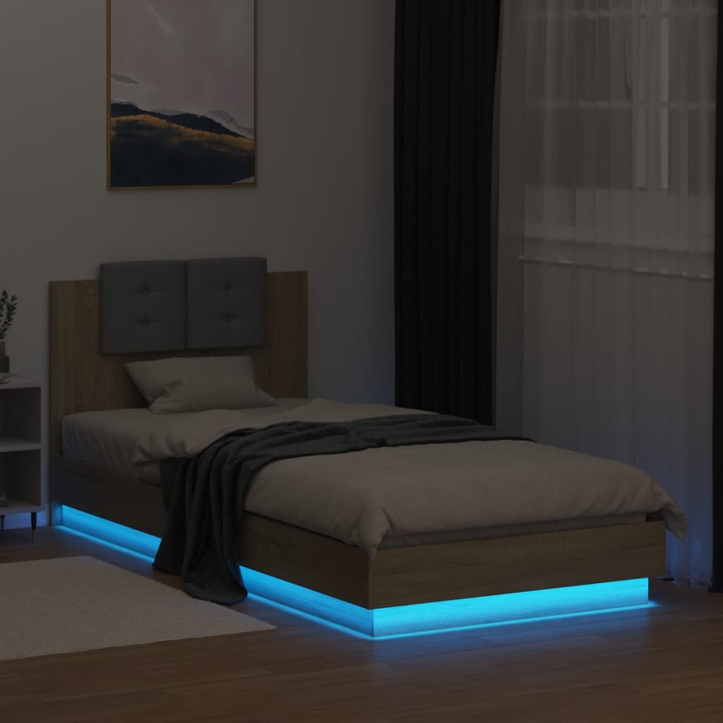 Bed Frame with LED without Mattress Sonoma Oak 100x200 cm