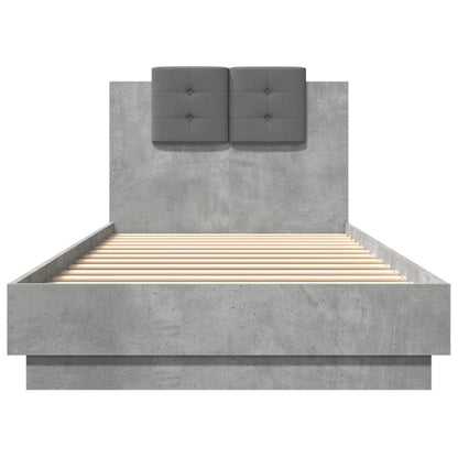 Bed Frame with LED without Mattress Concrete Grey 100x200 cm