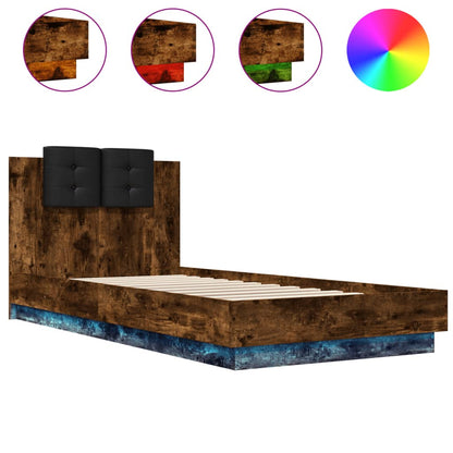 Bed Frame with LED without Mattress Smoked Oak 100x200 cm