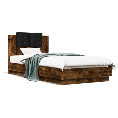 Bed Frame with LED without Mattress Smoked Oak 100x200 cm