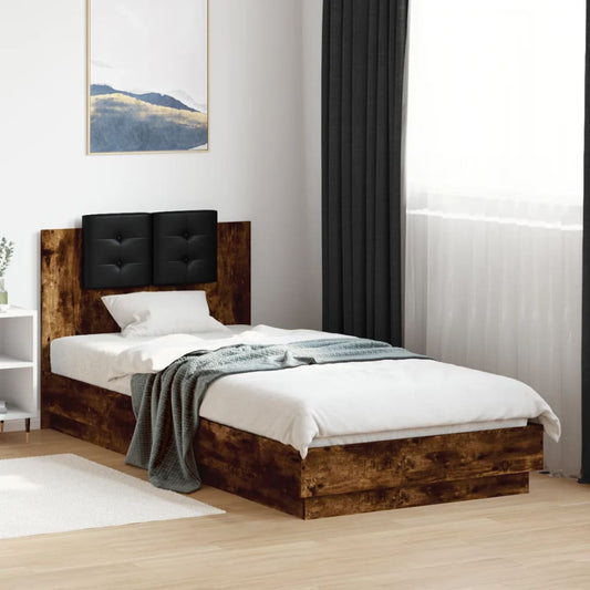 Bed Frame with LED without Mattress Smoked Oak 100x200 cm