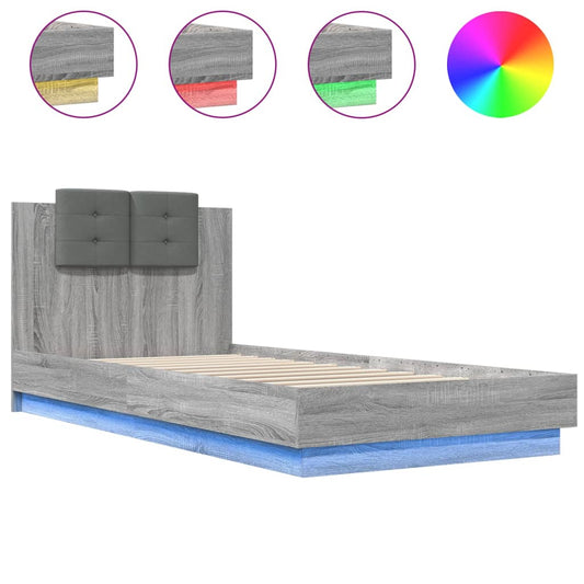 Bed Frame with LED without Mattress Grey Sonoma 100x200 cm