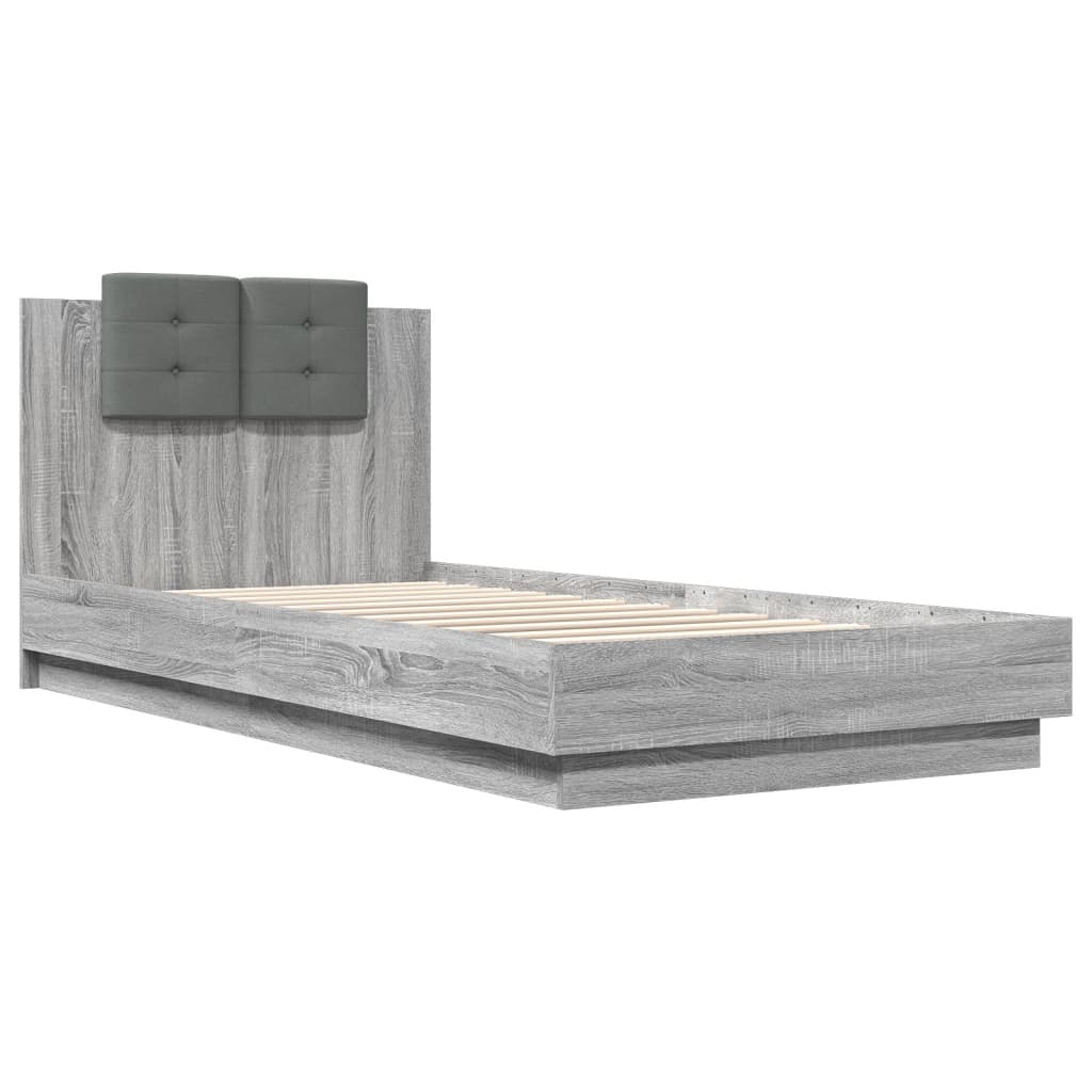 Bed Frame with LED without Mattress Grey Sonoma 100x200 cm