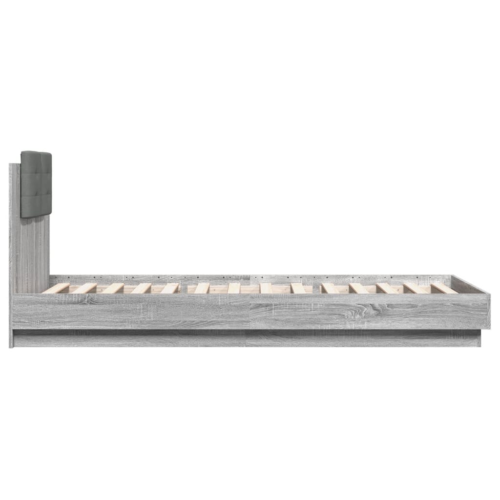 Bed Frame with LED without Mattress Grey Sonoma 100x200 cm