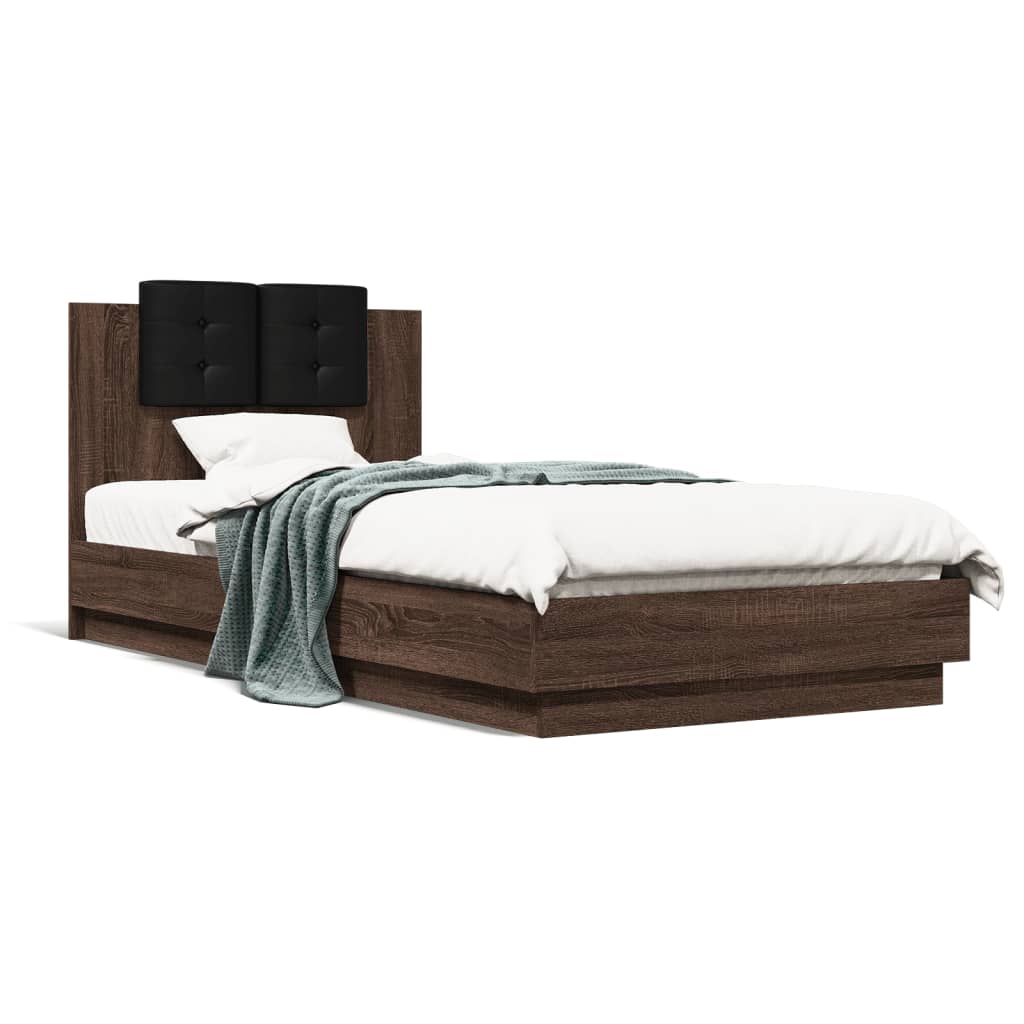 Bed Frame with LED without Mattress Brown Oak 100x200 cm