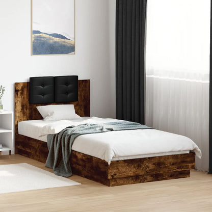 Bed Frame with LED without Mattress Smoked Oak 90x200 cm