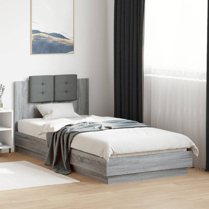 Bed Frame with LED without Mattress Grey Sonoma 90x200 cm