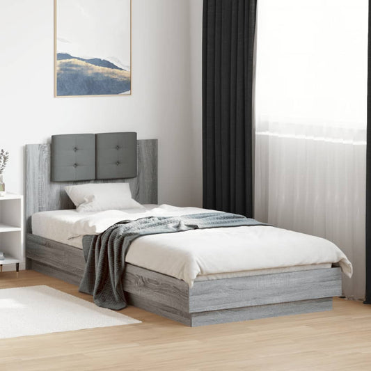 Bed Frame with LED without Mattress Grey Sonoma 90x200 cm