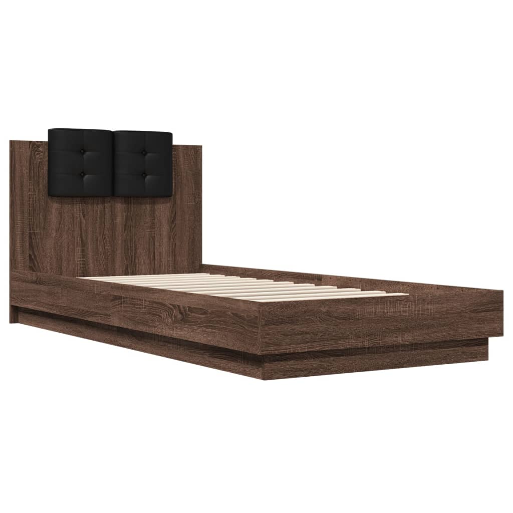 Bed Frame with LED without Mattress Brown Oak 90x200 cm