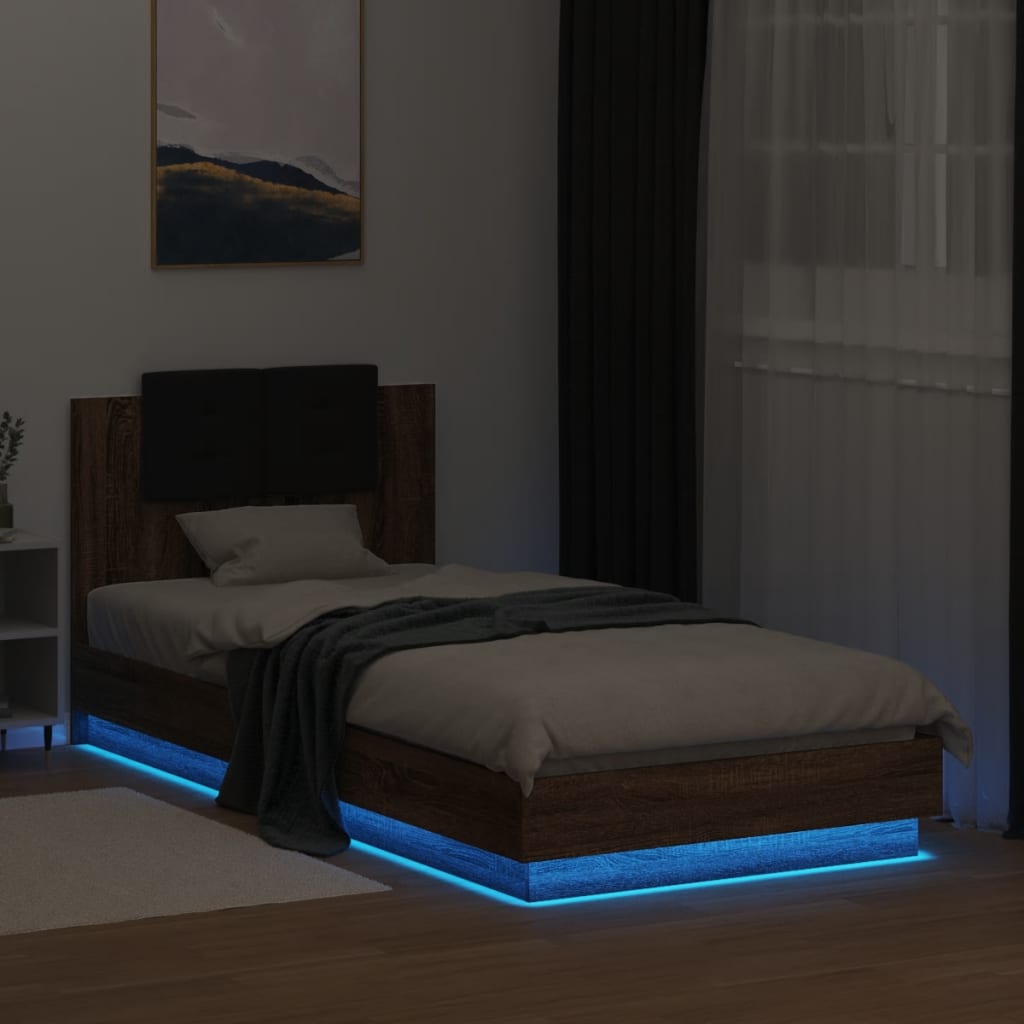 Bed Frame with LED without Mattress Brown Oak 90x200 cm