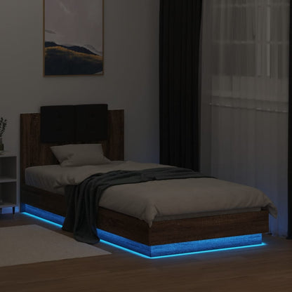 Bed Frame with LED without Mattress Brown Oak 90x200 cm