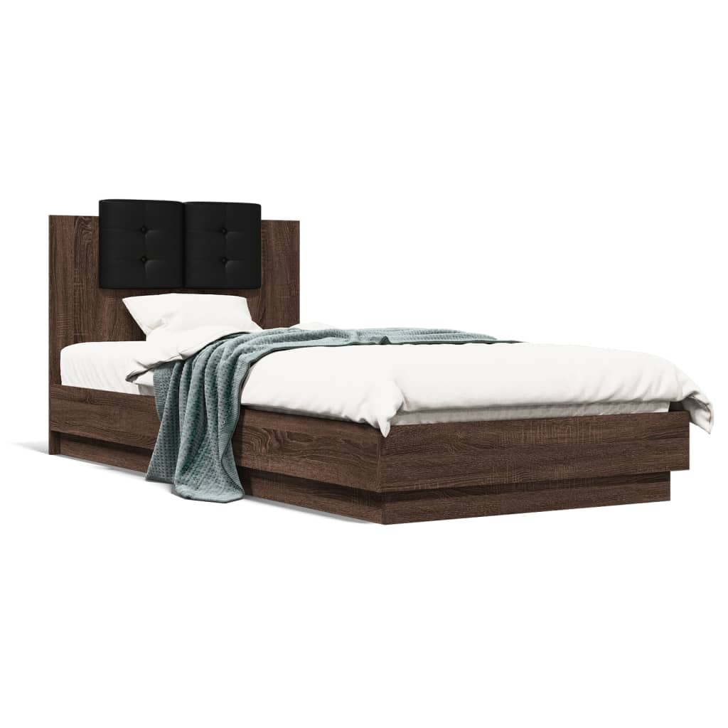 Bed Frame with LED without Mattress Brown Oak 90x200 cm