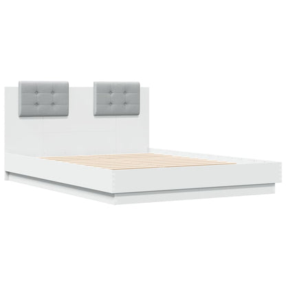 Bed Frame with LED without Mattress White 140x190 cm