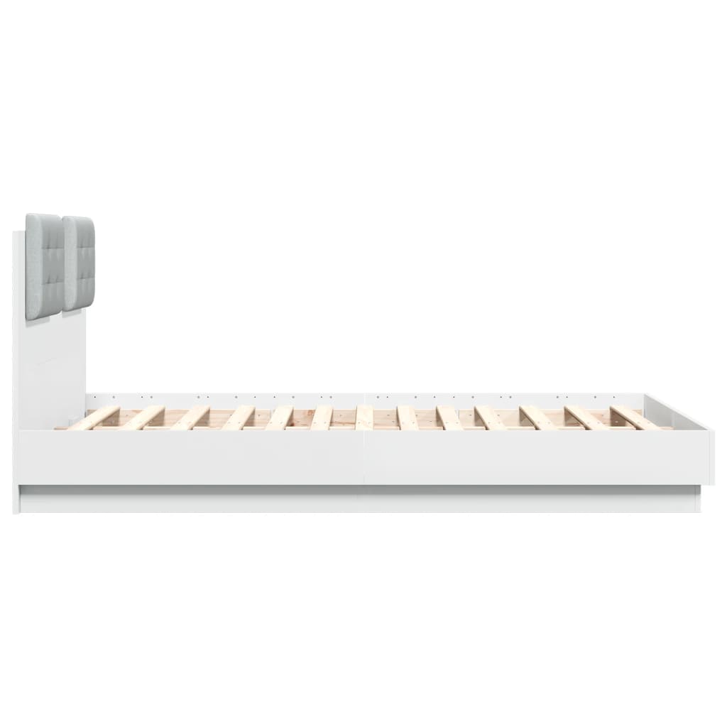 Bed Frame with LED without Mattress White 140x190 cm