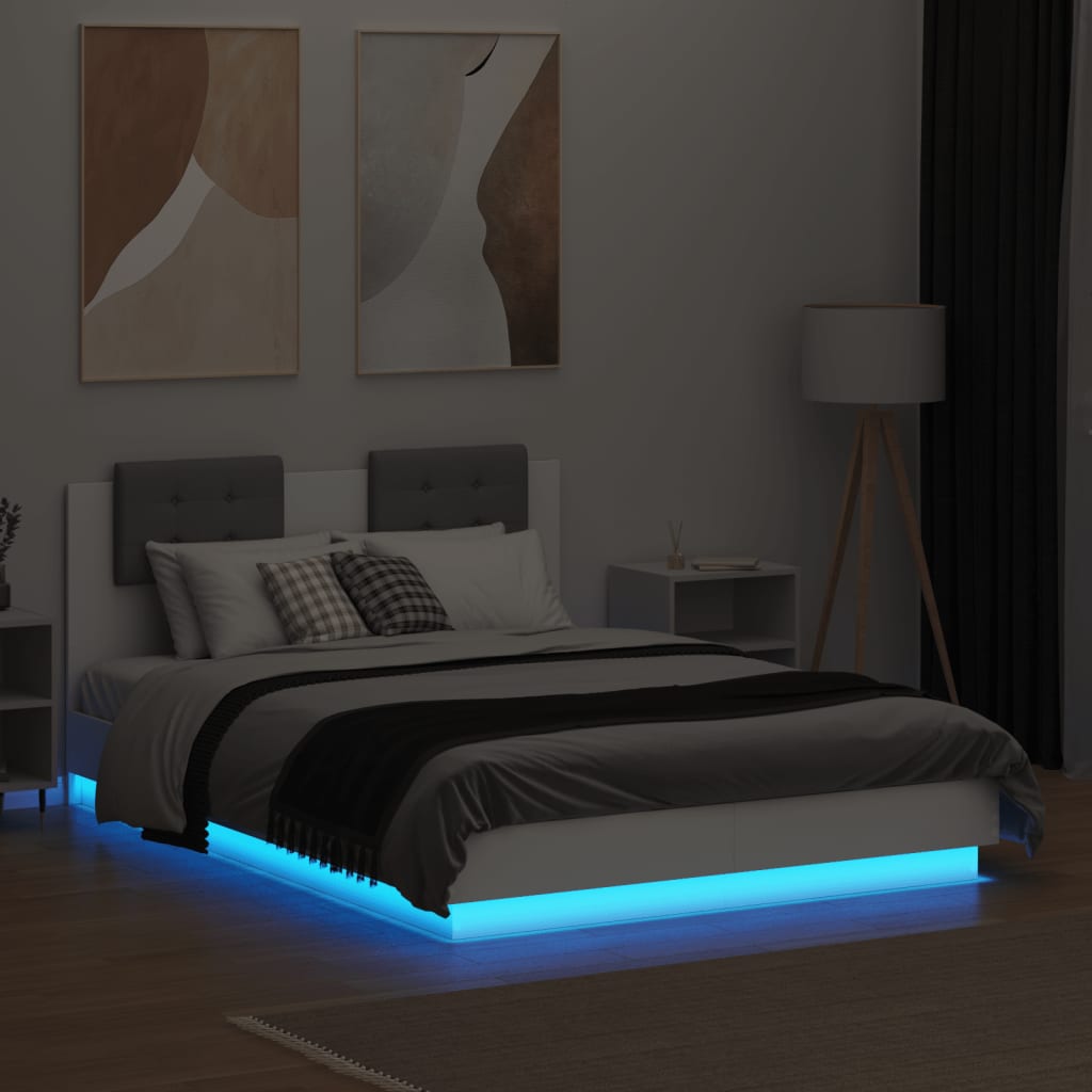 Bed Frame with LED without Mattress White 135x190 cm Double