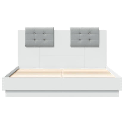 Bed Frame with LED without Mattress White 135x190 cm Double