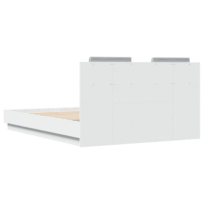 Bed Frame with LED without Mattress White 135x190 cm Double