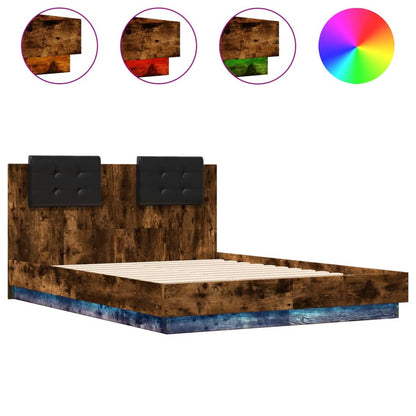 Bed Frame with LED without Mattress Smoked Oak 120x190 cm Small Double