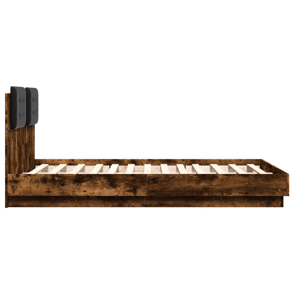 Bed Frame with LED without Mattress Smoked Oak 120x190 cm Small Double