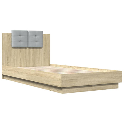 Bed Frame with LED without Mattress Sonoma Oak 90x190 cm Single