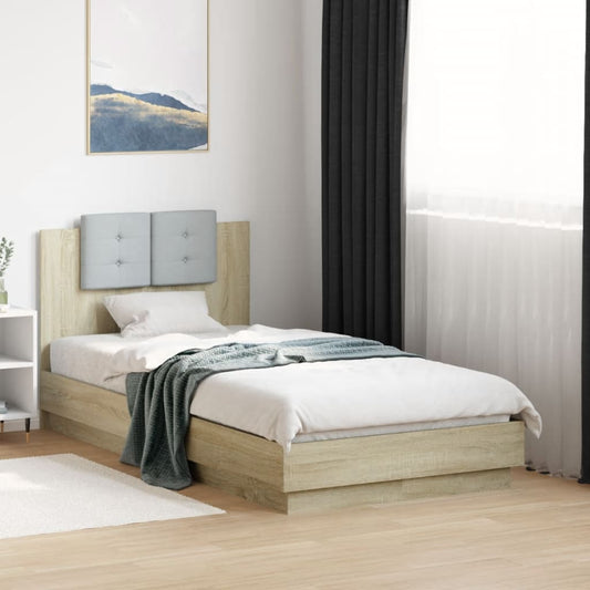 Bed Frame with LED without Mattress Sonoma Oak 90x190 cm Single