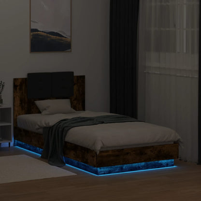 Bed Frame with LED without Mattress Smoked Oak 90x190 cm Single