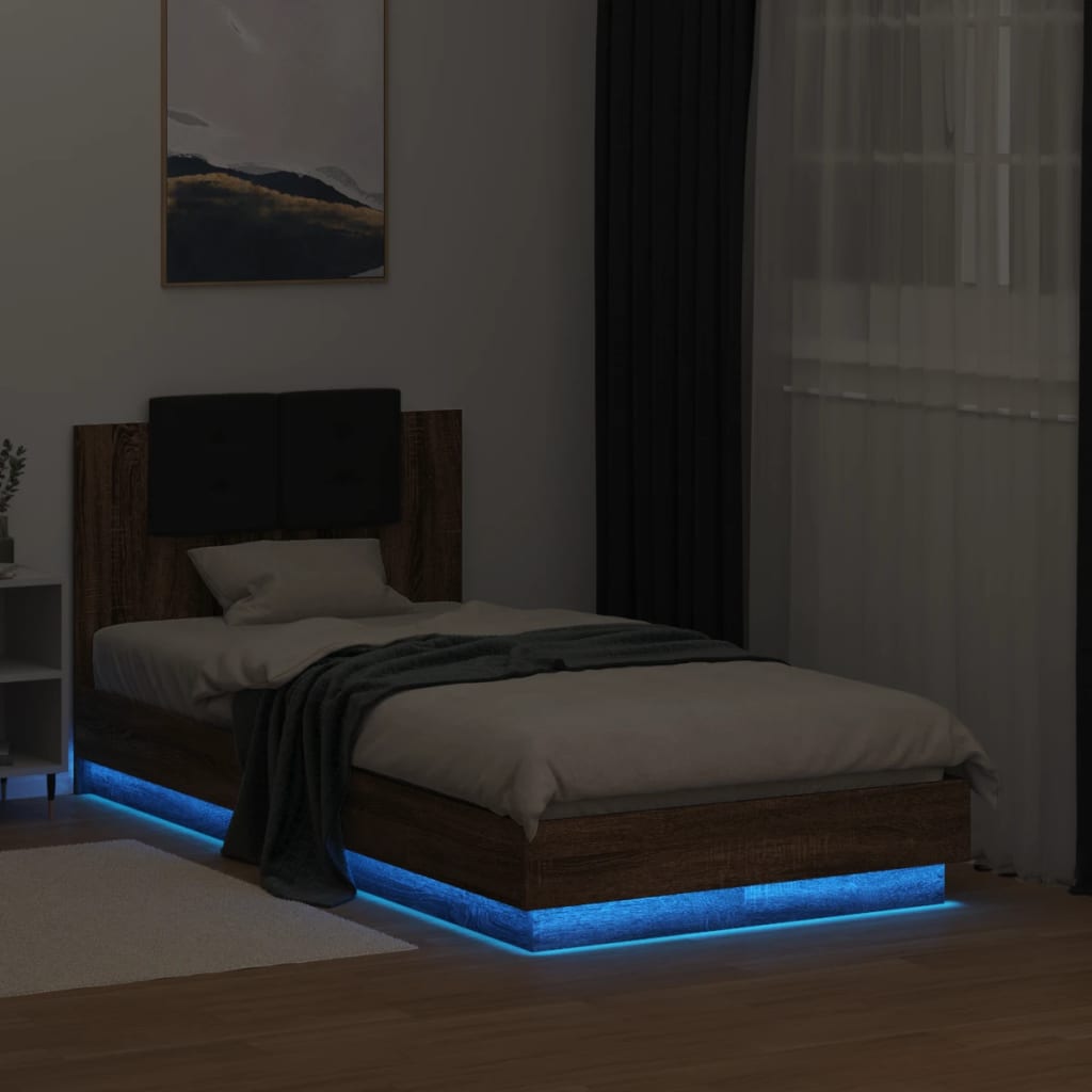 Bed Frame with LED without Mattress Brown Oak 90x190 cm Single