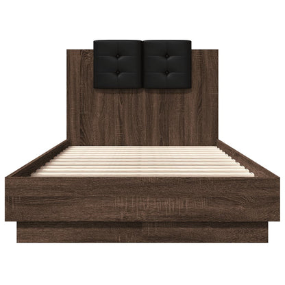 Bed Frame with LED without Mattress Brown Oak 90x190 cm Single