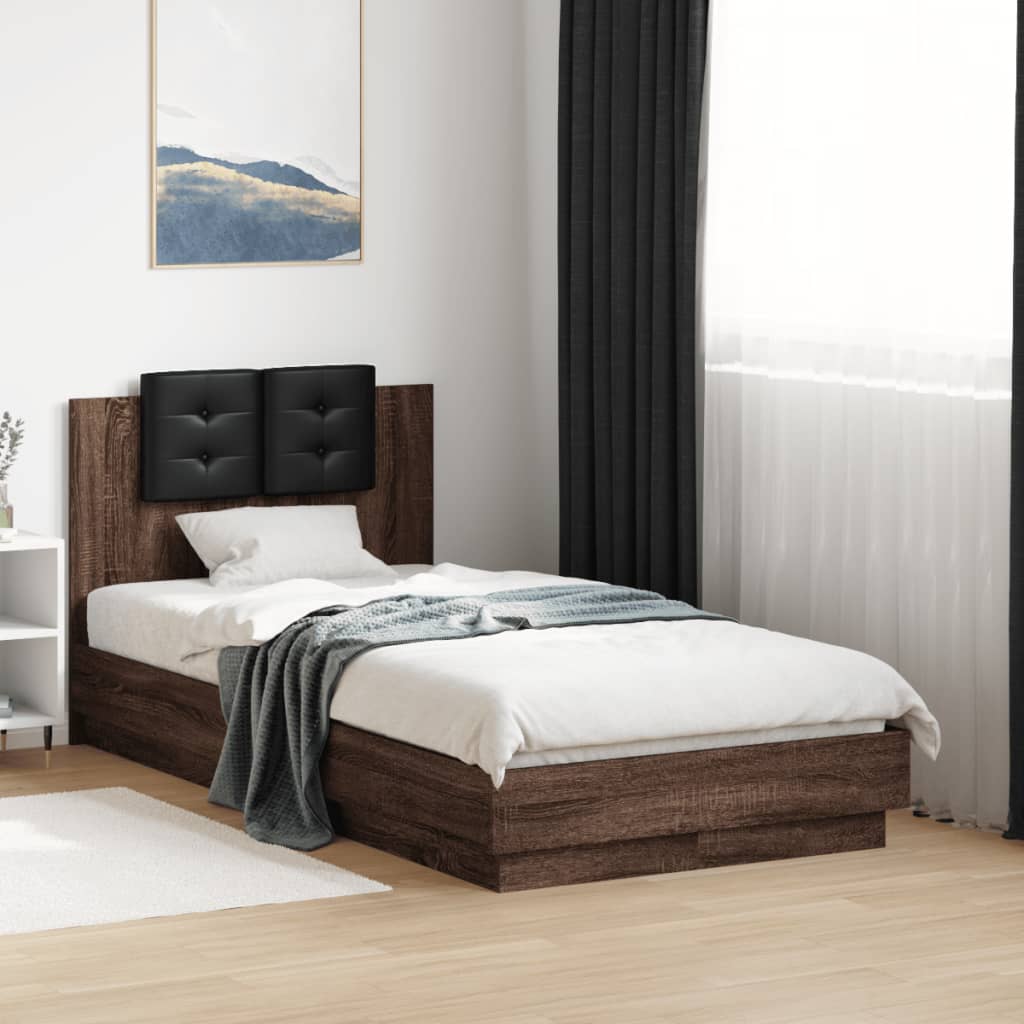 Bed Frame with LED without Mattress Brown Oak 90x190 cm Single