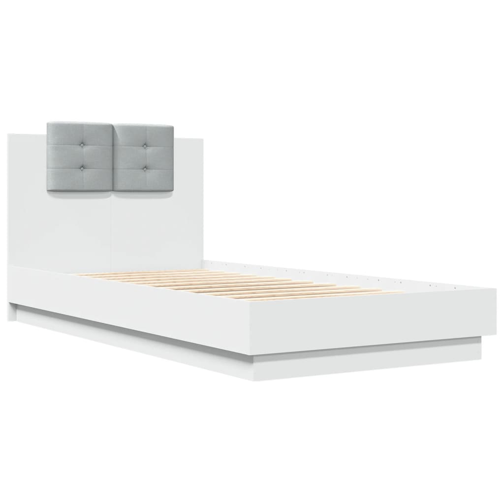 Bed Frame with LED without Mattress White 75x190 cm Small Single