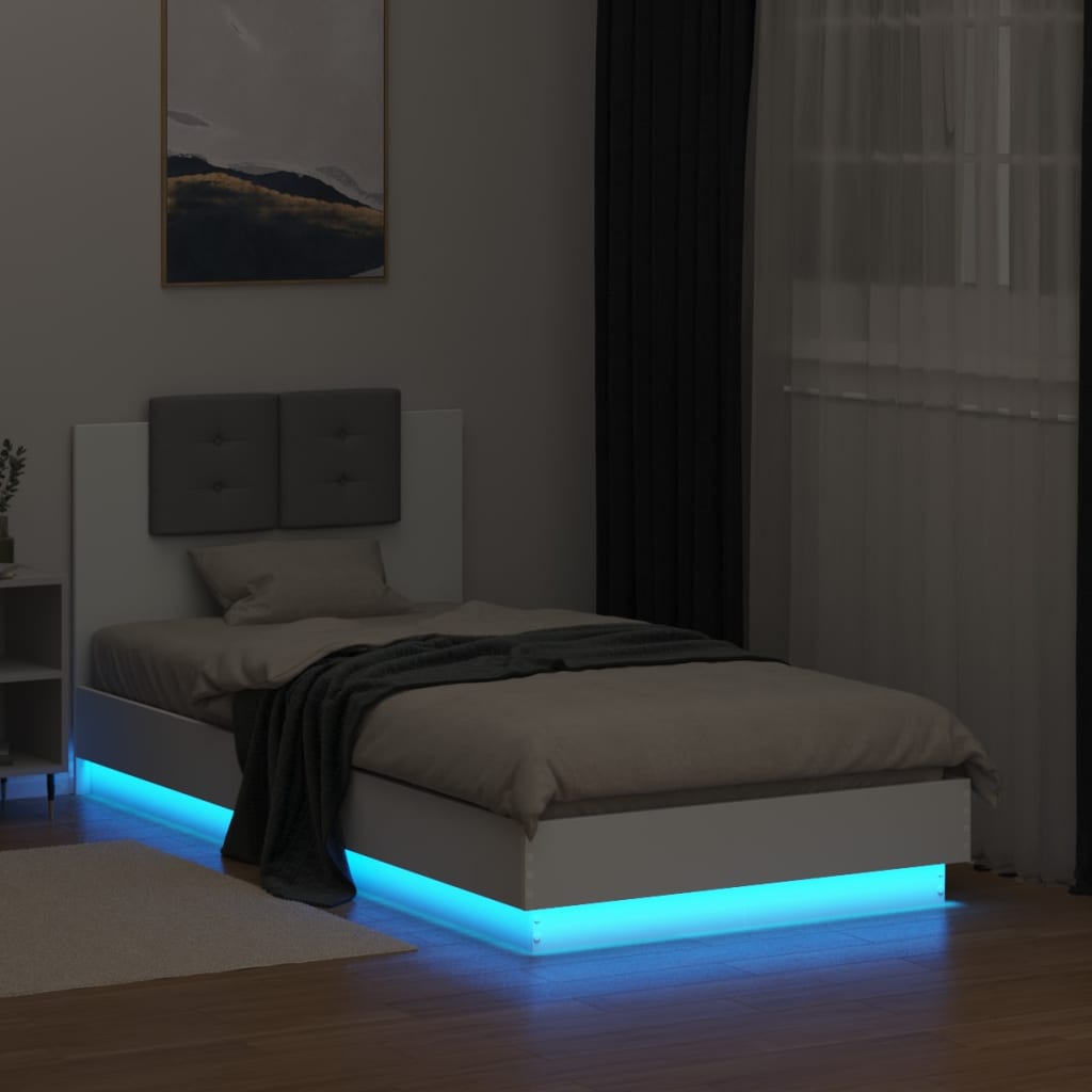 Bed Frame with LED without Mattress White 75x190 cm Small Single