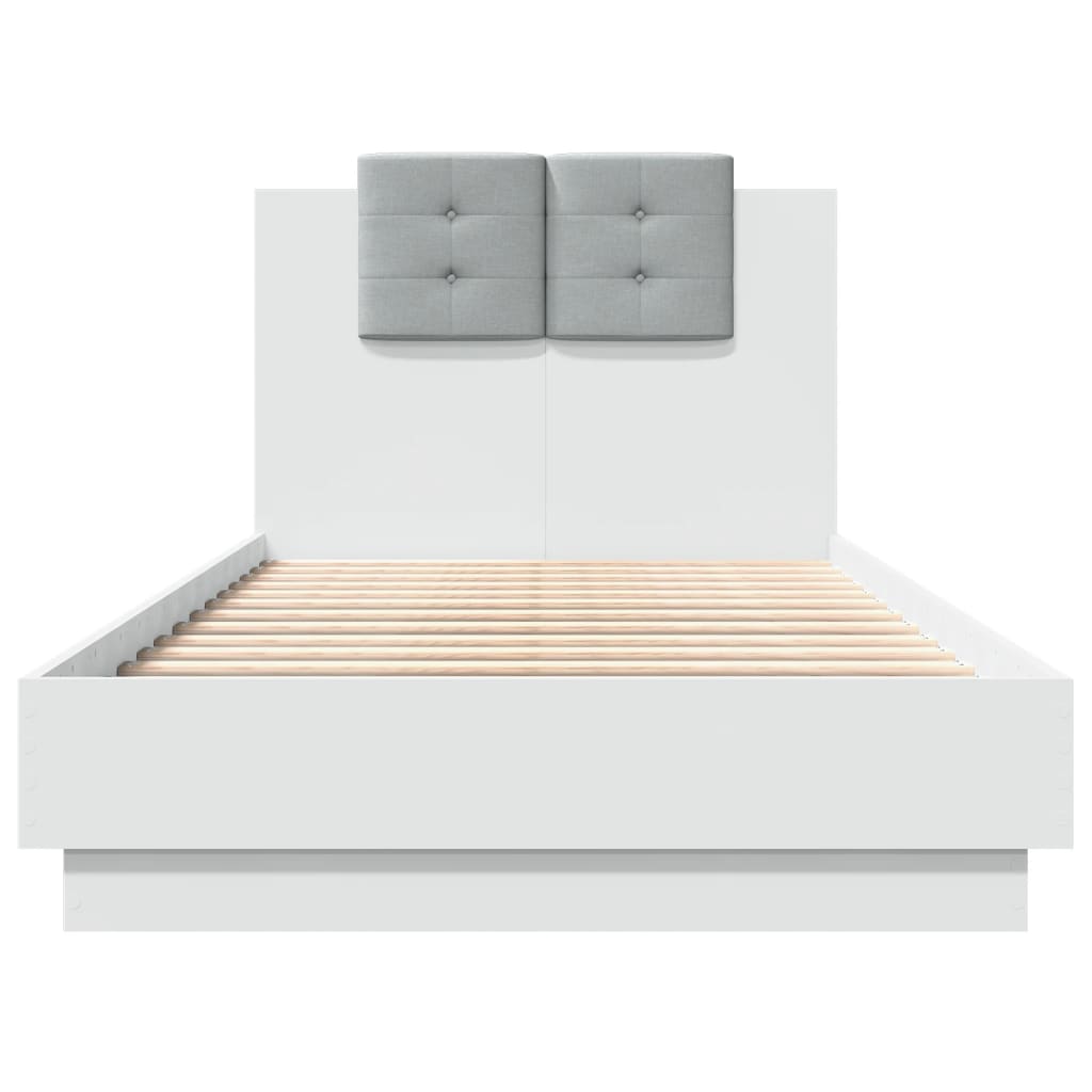 Bed Frame with LED without Mattress White 75x190 cm Small Single