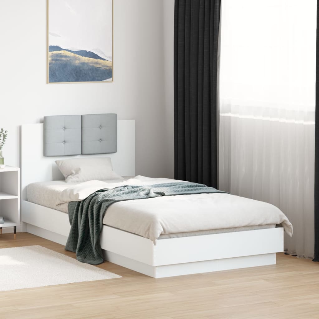 Bed Frame with LED without Mattress White 75x190 cm Small Single