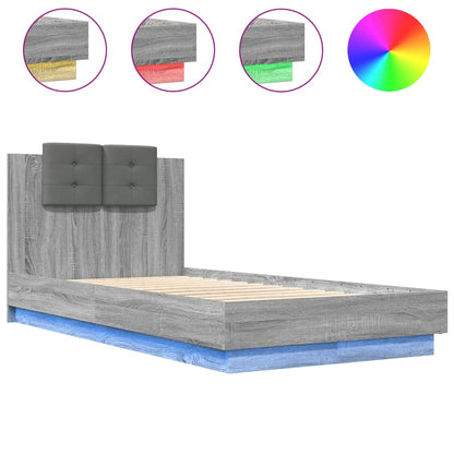 Bed Frame with LED without Mattress Grey Sonoma 75x190 cm Small Single