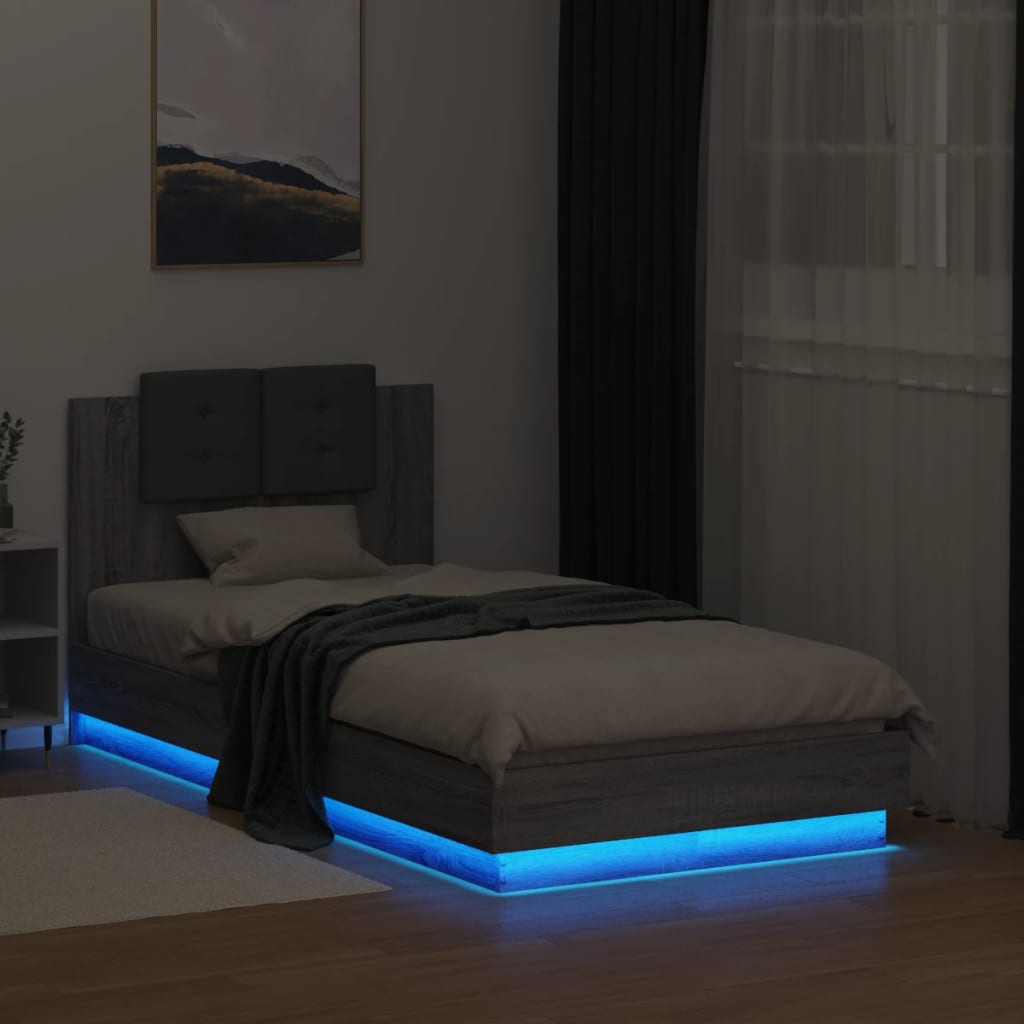 Bed Frame with LED without Mattress Grey Sonoma 75x190 cm Small Single