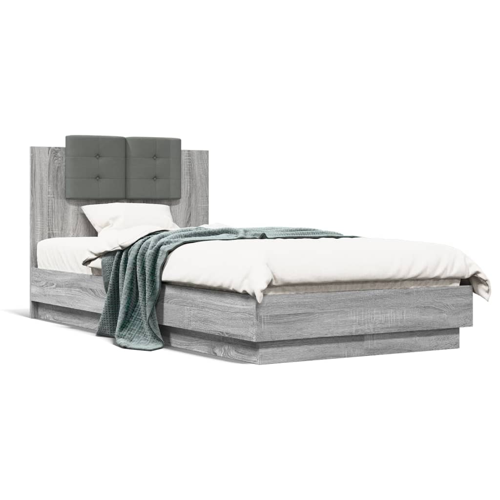 Bed Frame with LED without Mattress Grey Sonoma 75x190 cm Small Single