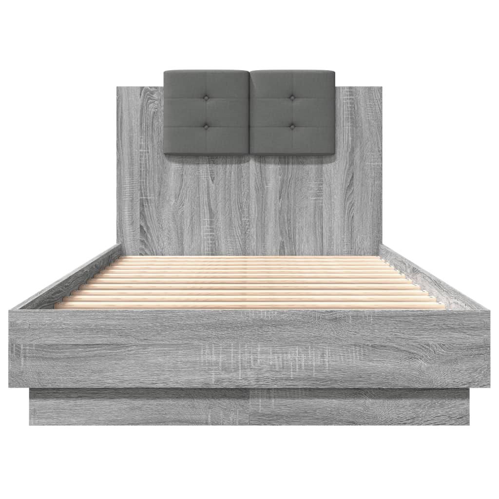 Bed Frame with LED without Mattress Grey Sonoma 75x190 cm Small Single