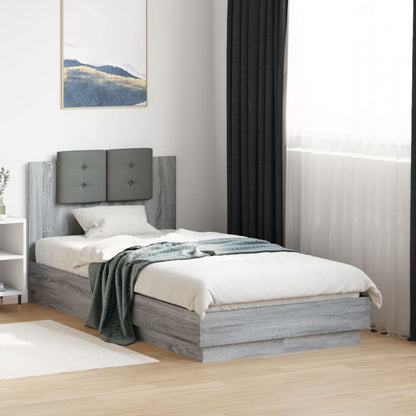 Bed Frame with LED without Mattress Grey Sonoma 75x190 cm Small Single