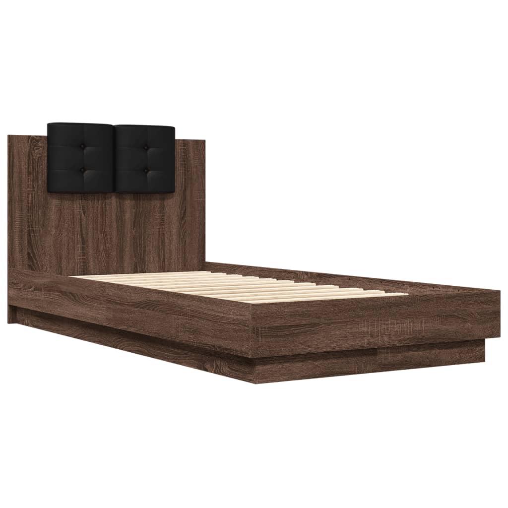 Bed Frame with LED without Mattress Brown Oak 75x190 cm Small Single