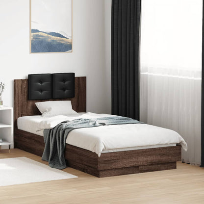 Bed Frame with LED without Mattress Brown Oak 75x190 cm Small Single