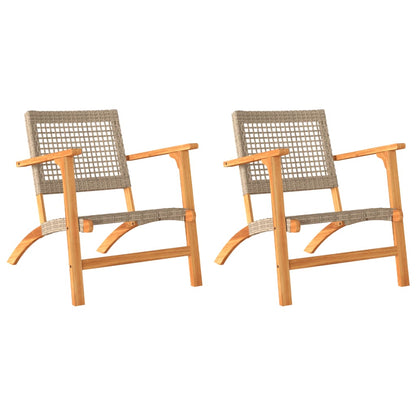 Garden Chairs 2 pcs Beige Poly Rattan and Acacia Wood