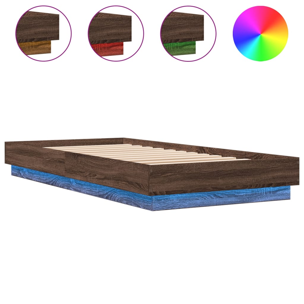 Bed Frame without Mattress with LED Lights Brown Oak 100x200 cm