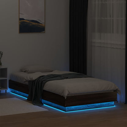 Bed Frame without Mattress with LED Lights Brown Oak 100x200 cm