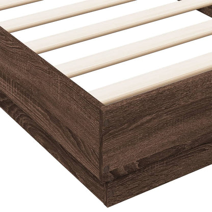Bed Frame without Mattress with LED Lights Brown Oak 100x200 cm