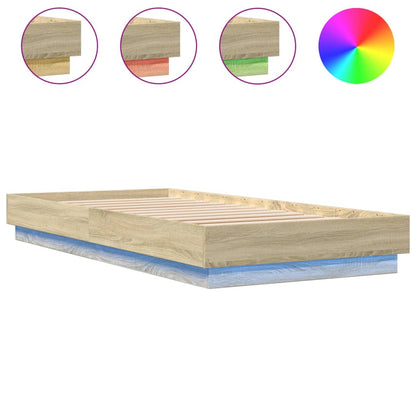Bed Frame without Mattress with LED Lights Sonoma Oak 90x200 cm