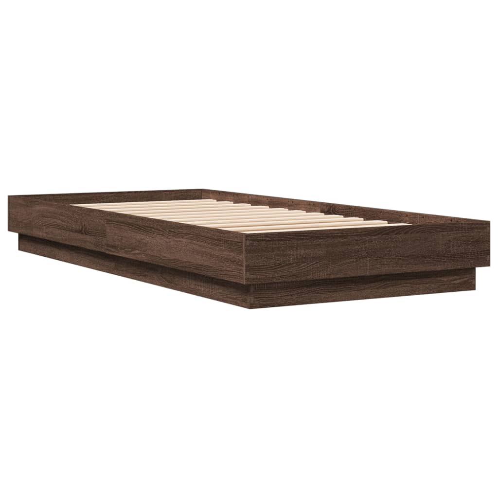 Bed Frame without Mattress with LED Lights Brown Oak 90x200 cm