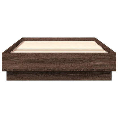 Bed Frame without Mattress with LED Lights Brown Oak 90x200 cm