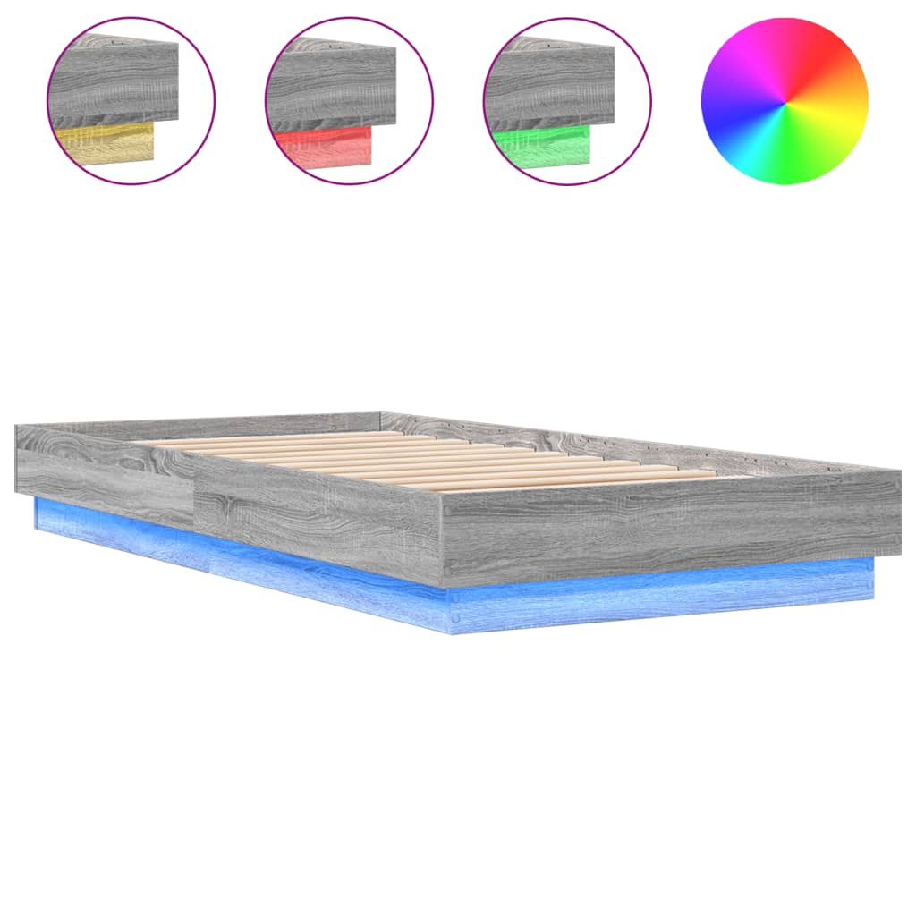 Bed Frame without Mattress with LED Lights Grey Sonoma 90x190 cm Single
